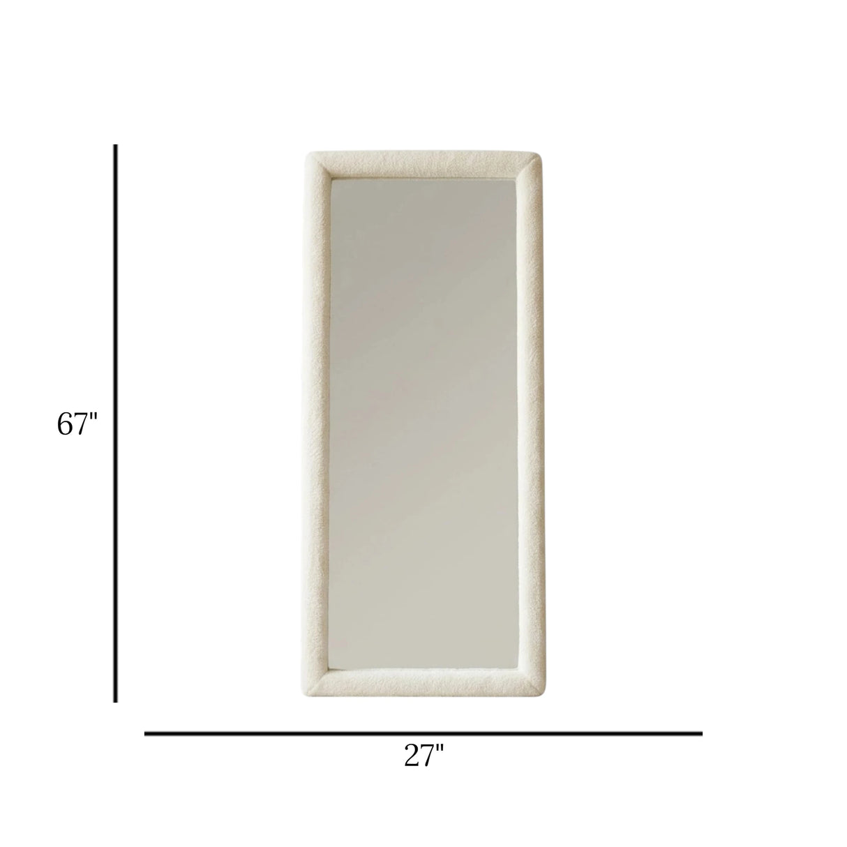 standing mirror velvet square white 67''x27'' china