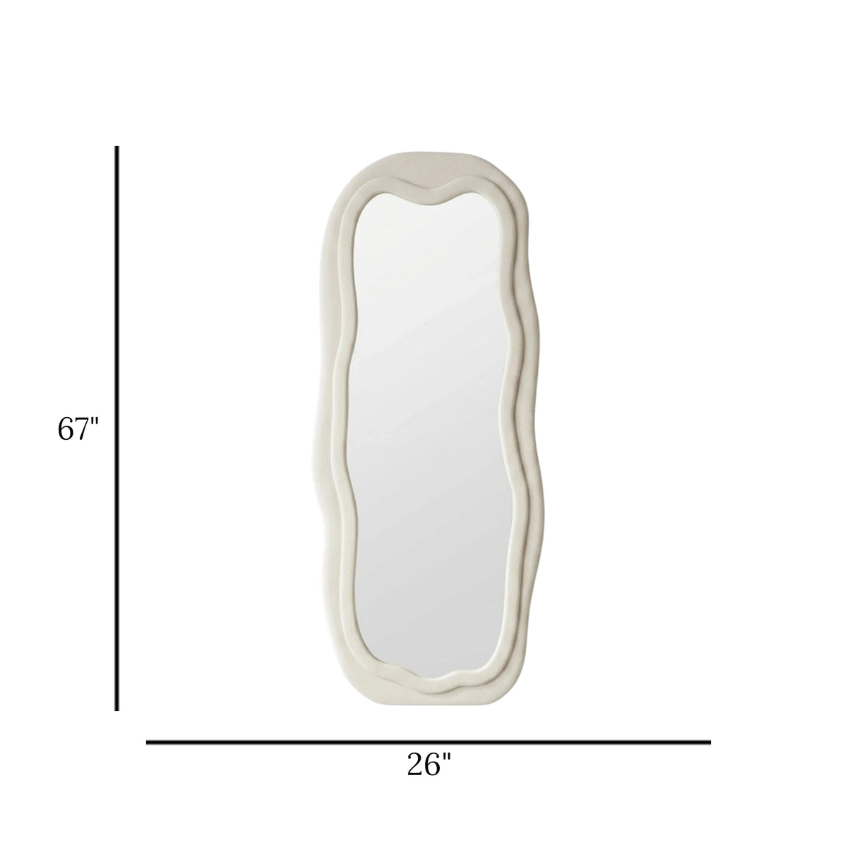 standing mirror double velvet wavy off white 67''x26'' china