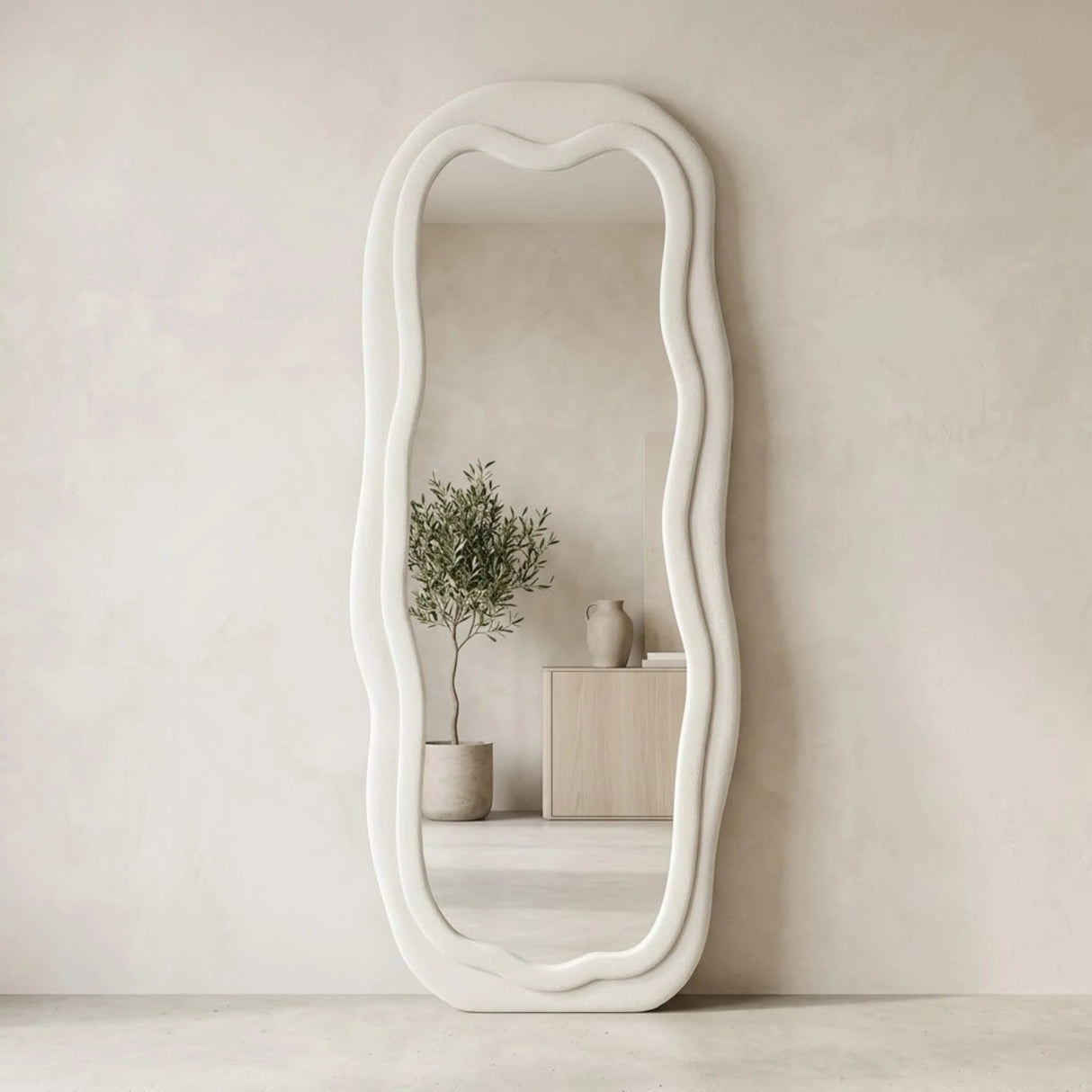 standing mirror double velvet wavy off white 67''x26'' china