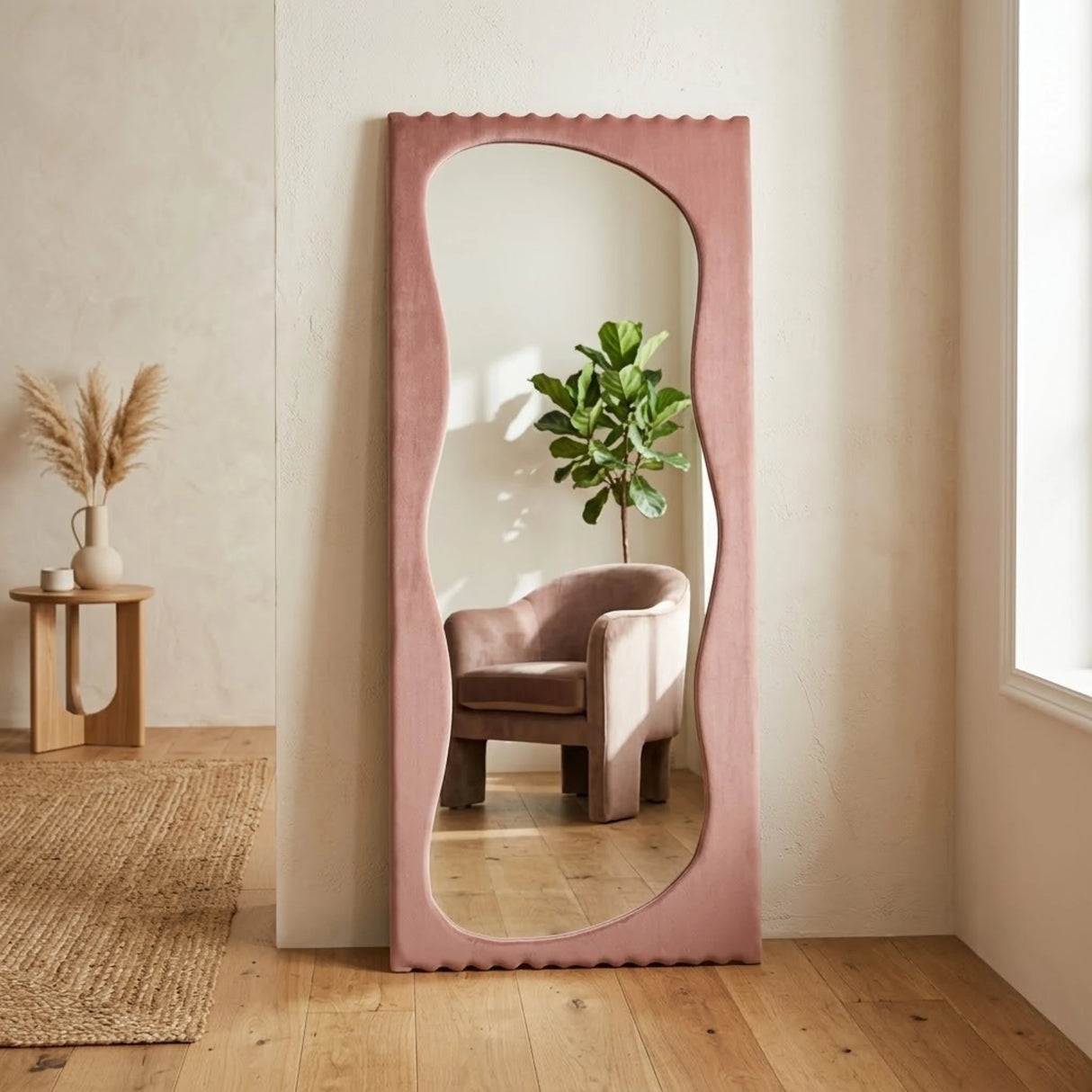 standing mirror velvet wavy pink 67''x28'' china