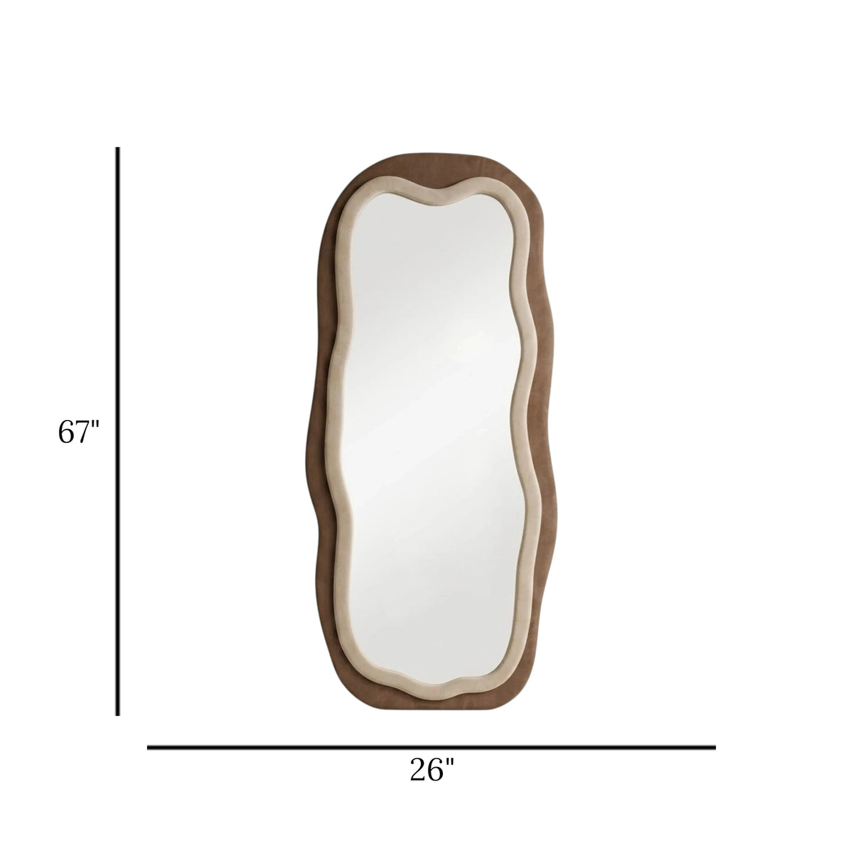 standing mirror double velvet wavy skin & brown 67''x26'' china