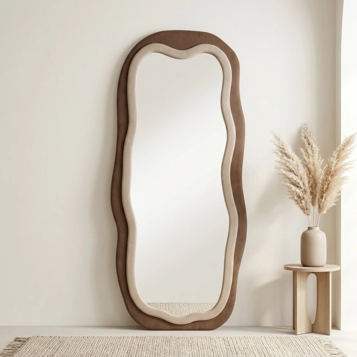 standing mirror double velvet wavy skin & brown 67''x26'' china