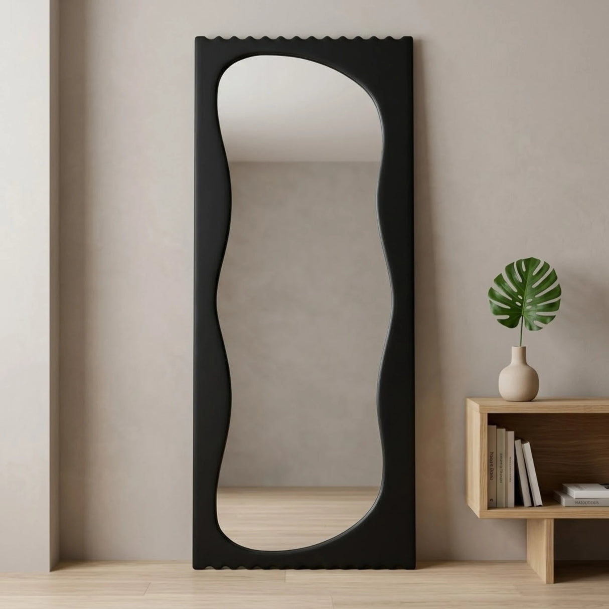 standing mirror velvet wavy black 67''x28'' china
