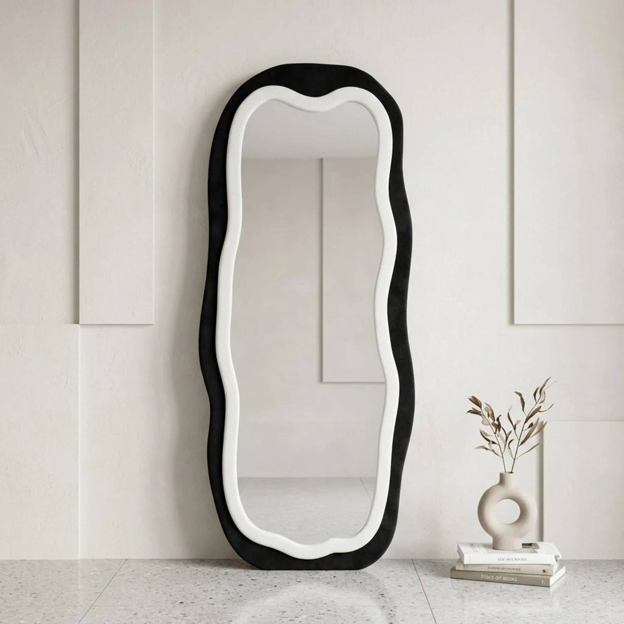 standing mirror double velvet wavy black & white 67''x26'' china