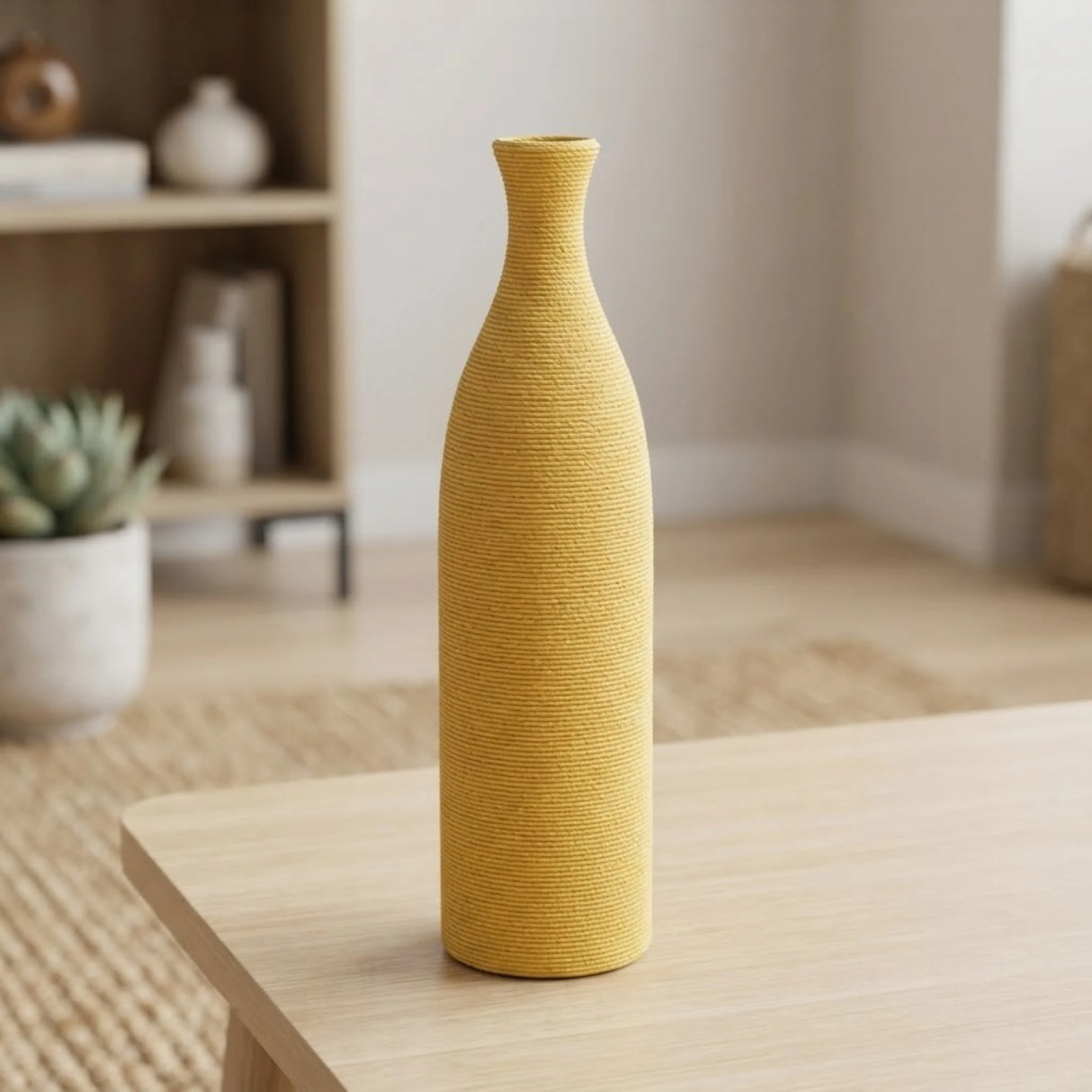 ceramic vase lines yellow 13''x3.5'' china
