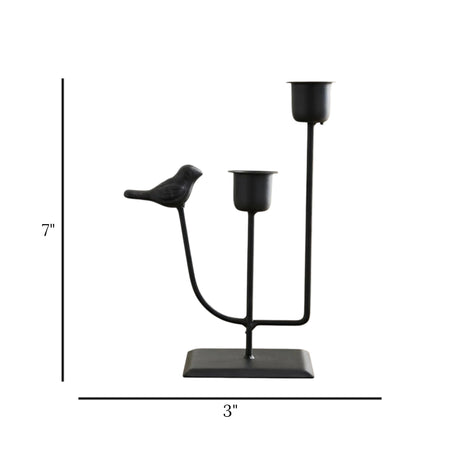metal candle stand 2s with bird black 7"x3" china