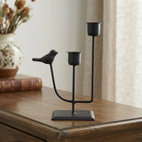 metal candle stand 2s with bird black 7"x3" china