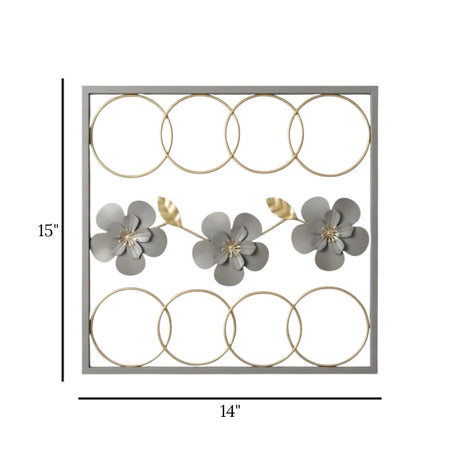 metal wall frame 8 rings grey rectangular 15"x14" china