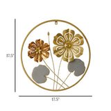 metal wall frame 2flower round golden 17.5"x17.5" china