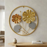 metal wall frame 2flower round golden 17.5"x17.5" china