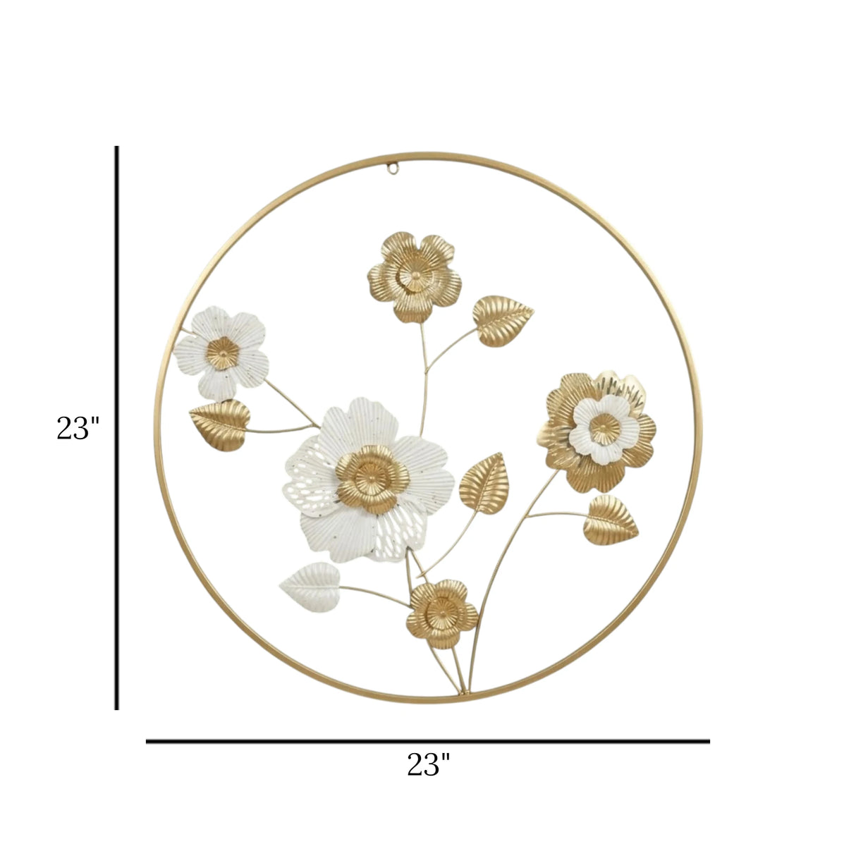 metal wall frame 5flowers  round golden & white 23"x23" china