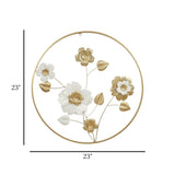 metal wall frame 5flowers  round golden & white 23"x23" china