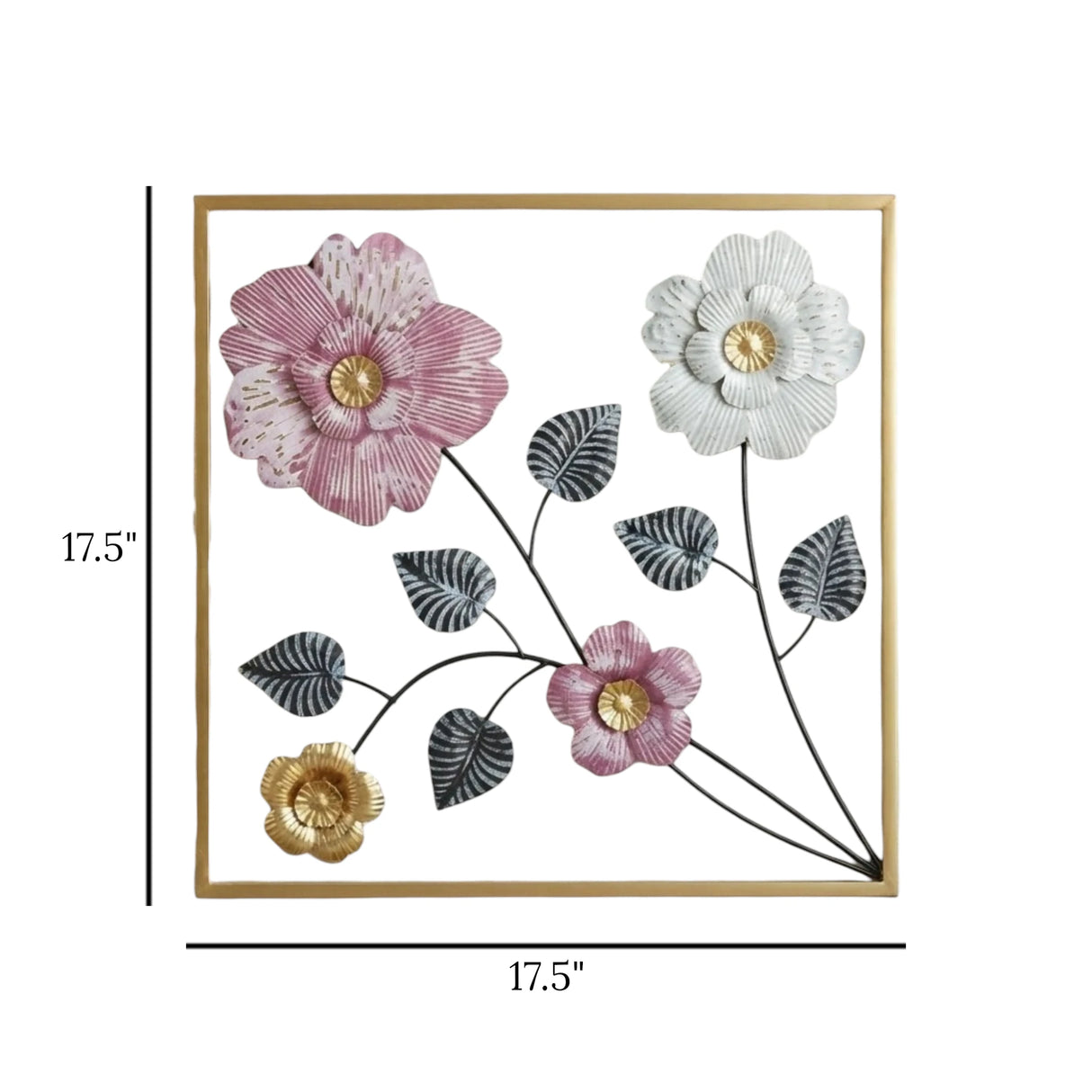 metal wall frame 4flower square golden 17.5"x17.5" china