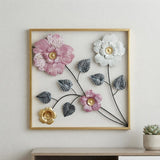 metal wall frame 4flower square golden 17.5"x17.5" china
