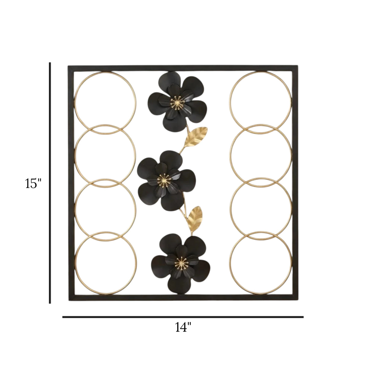 metal wall frame 8 rings black rectangular 15"x14" china