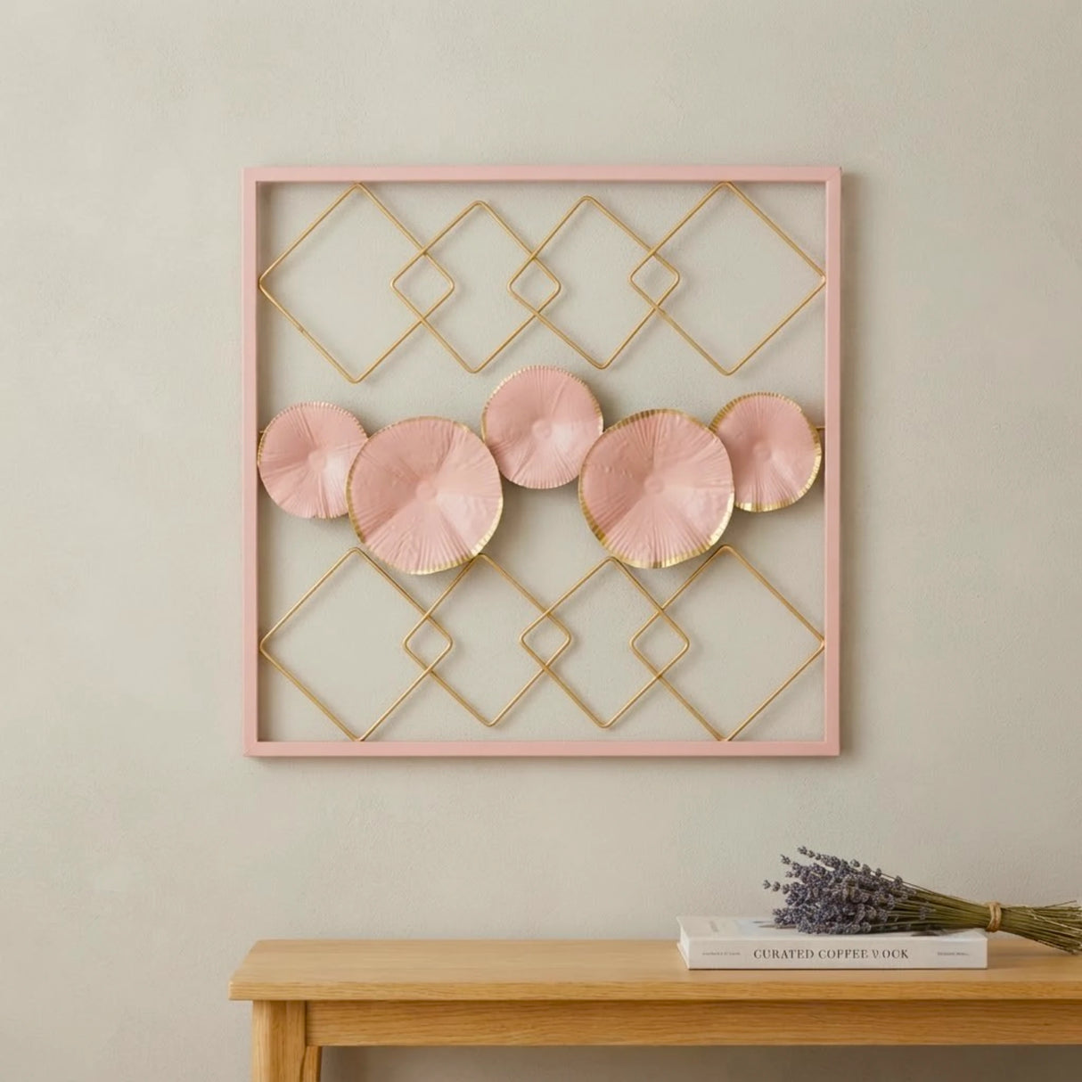 metal wall frame 5 plates pink rectangular 15"x14" china