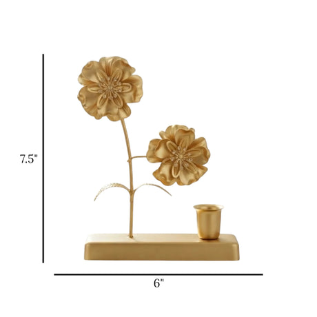 metal candle stand with 2 flower golden 7.5''x6'' china