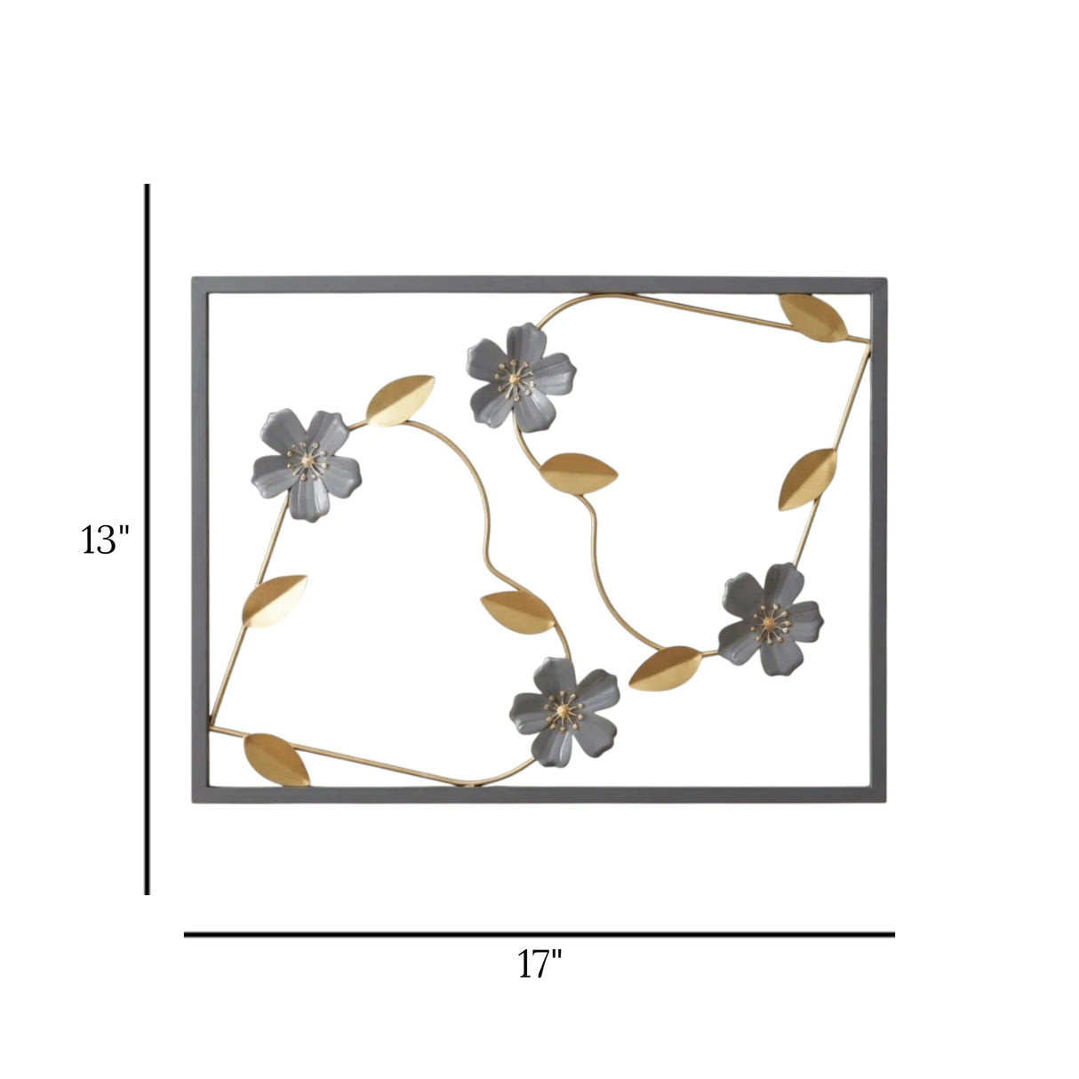 metal wall frame 4 flowers grey rectangular 17"x13" china