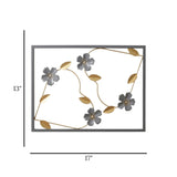 metal wall frame 4 flowers grey rectangular 17"x13" china