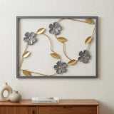 metal wall frame 4 flowers grey rectangular 17"x13" china
