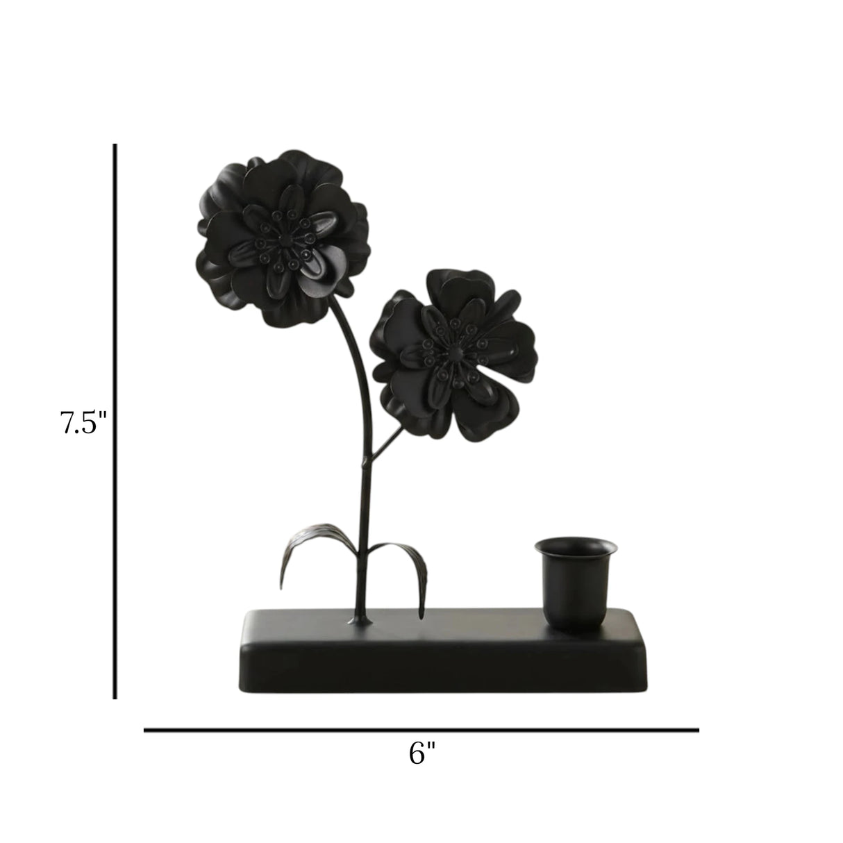 metal candle stand with 2 flower black 7.5''x6'' china