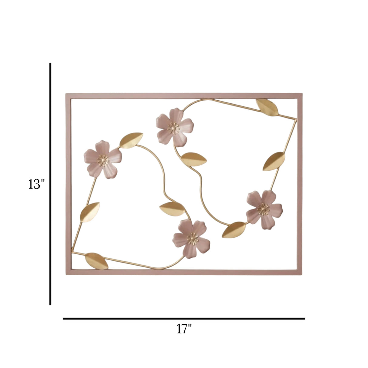 metal wall frame 4 flowers pink rectangular 17"x13" china