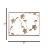 metal wall frame 4 flowers pink rectangular 17"x13" china