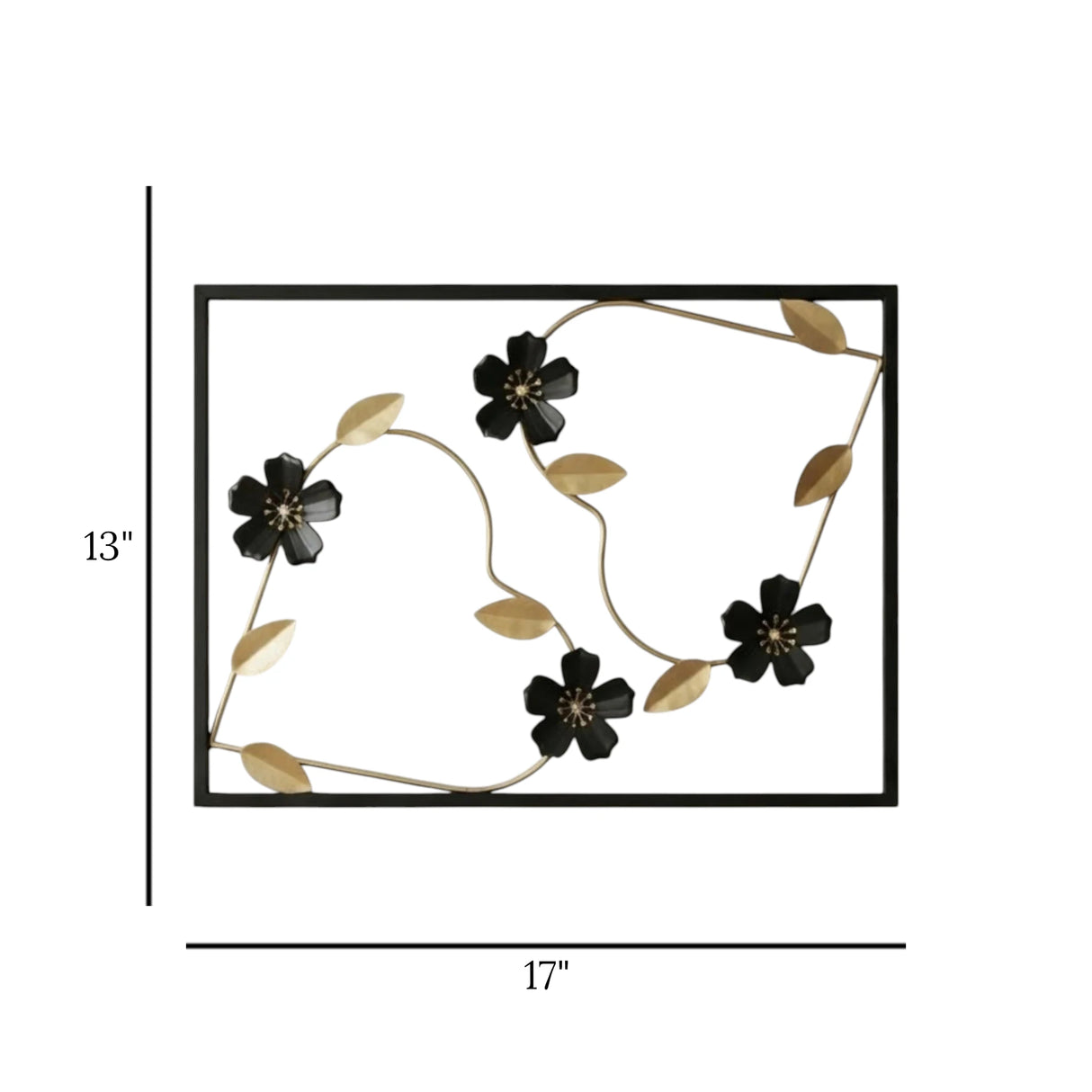 metal wall frame 4 flowers black rectangular 17"x13" china