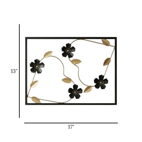 metal wall frame 4 flowers black rectangular 17"x13" china