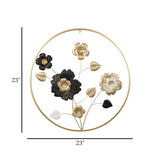 metal wall frame 5flowers  round golden & black 23"x23" china