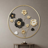 metal wall frame 5flowers  round golden & black 23"x23" china
