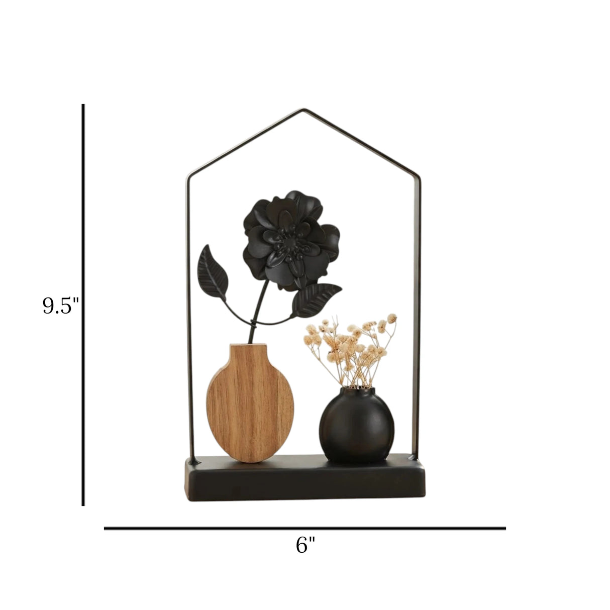 table decorative metal frame flower vase black 9.5"x6"china