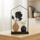 table decorative metal frame flower vase black 9.5"x6"china