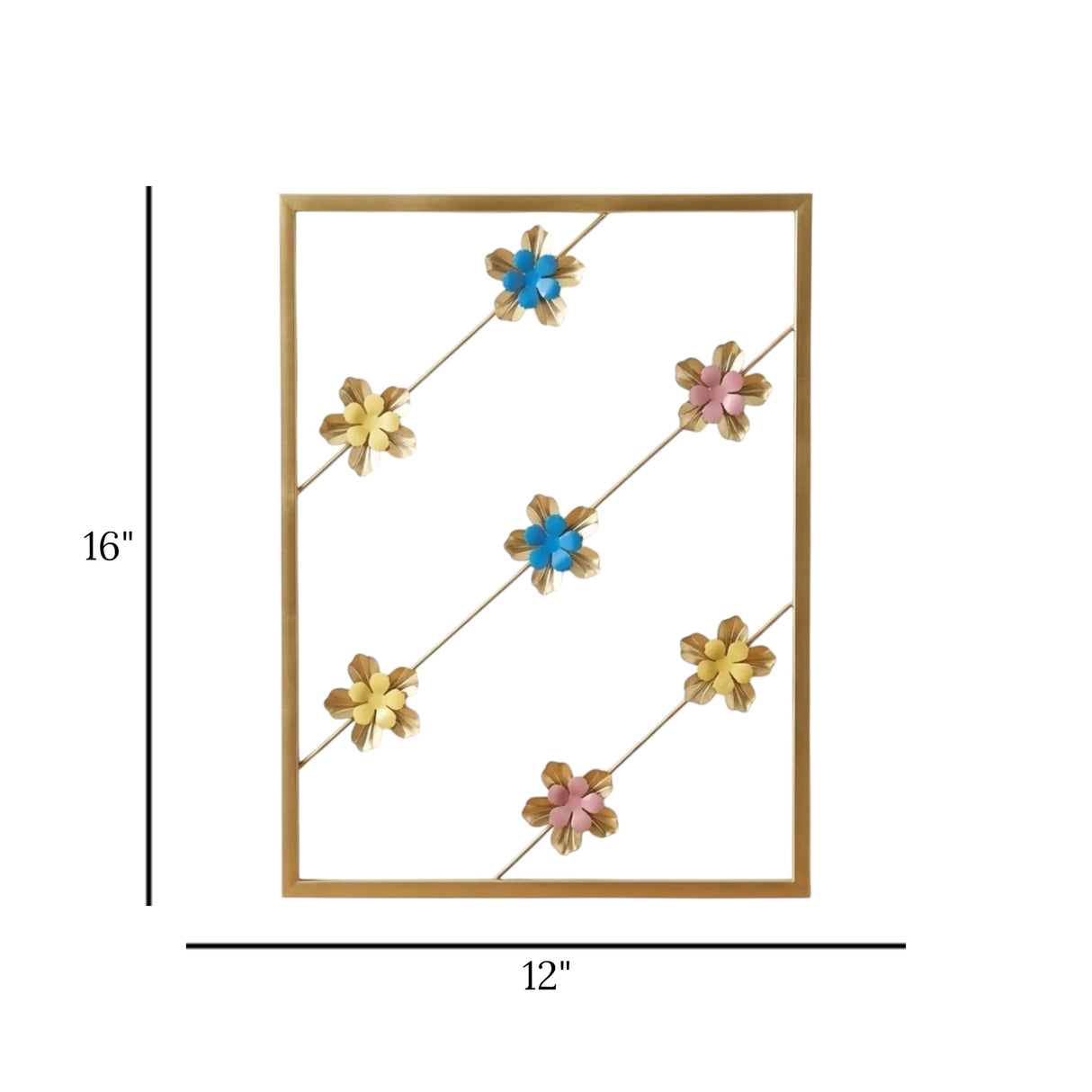metal wall frame 7flower rectangle golden 16"x12" china
