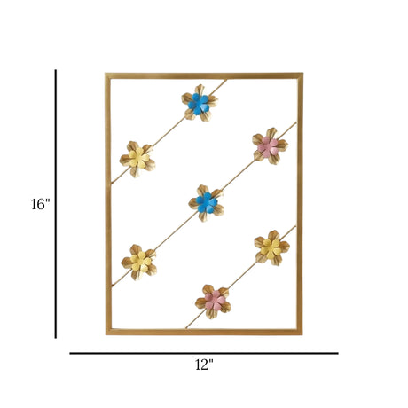 metal wall frame 7flower rectangle golden 16"x12" china