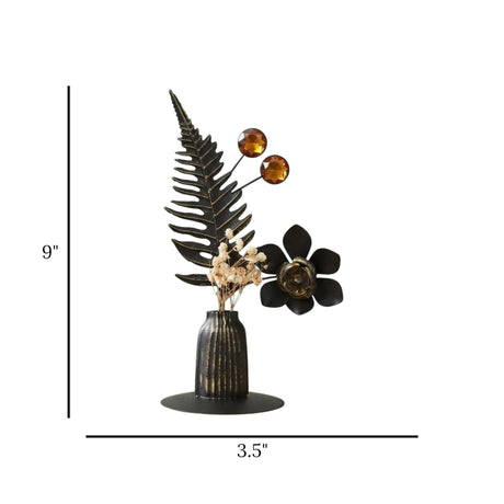 table decorative metal flower vase black 9"x3.5" china