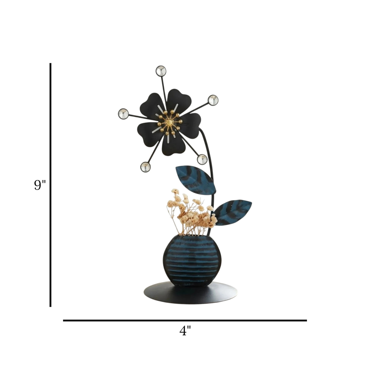 metal table decorative flower vase black 9''x4'' china