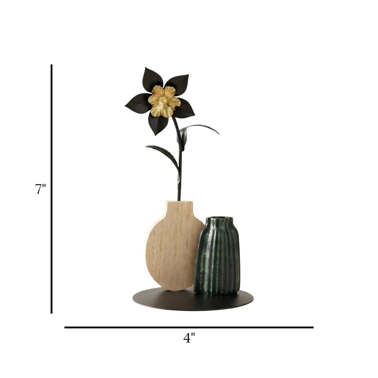 table decorative metal flower vase black 7"x4" china