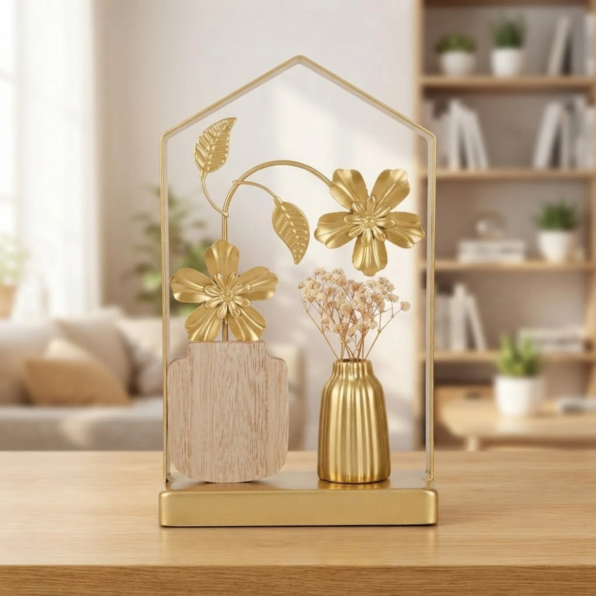 metal table decorative flower vase frame golden 9.5''x6'' china