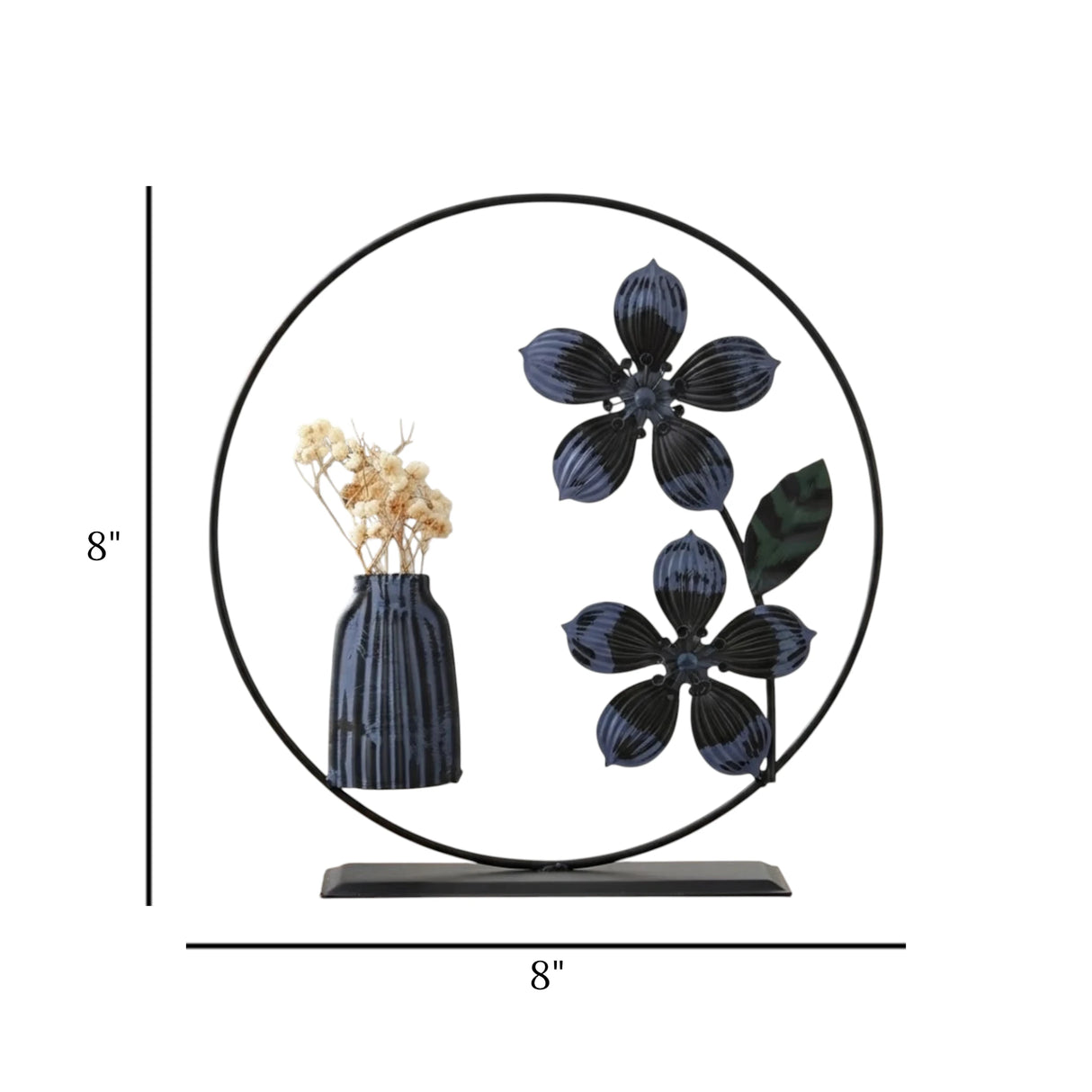 table decorative metal ring flower vase black 8"x8"china