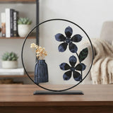 table decorative metal ring flower vase black 8"x8"china