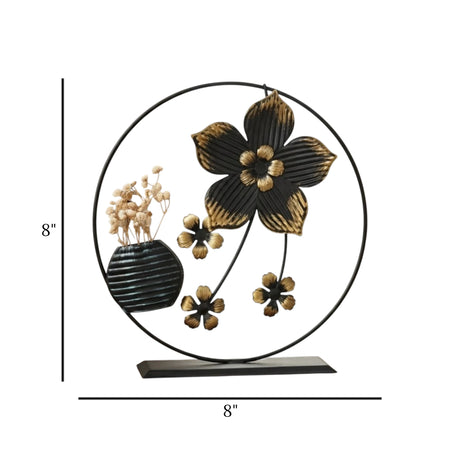 table decorative metal ring flower vase black 8"x8"china