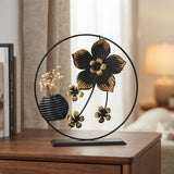 table decorative metal ring flower vase black 8"x8"china