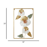 metal wall frame 3 flower 4 leaves rectangle golden 24"x16" china