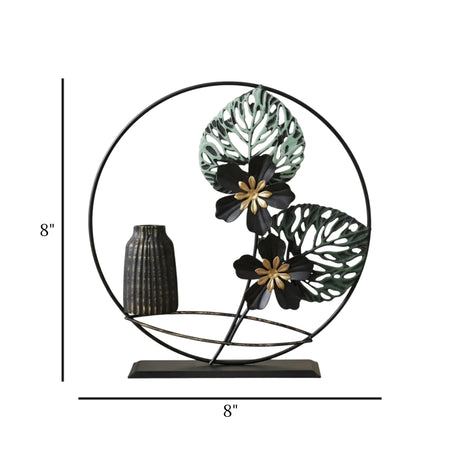 table decorative metal ring flower vase black 8"x8"china