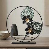 table decorative metal ring flower vase black 8"x8"china