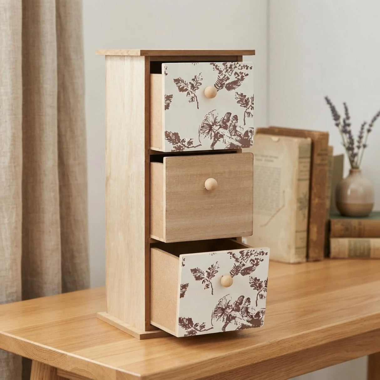 wooden 3 mini drawer white & skin 12"x5" china