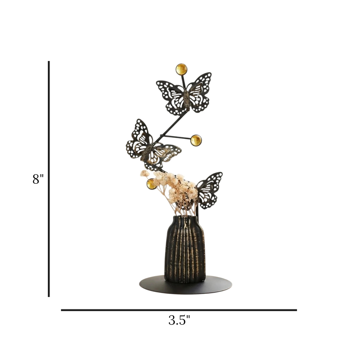 table decorative metal butterfly vase antique 8"x3.5" china