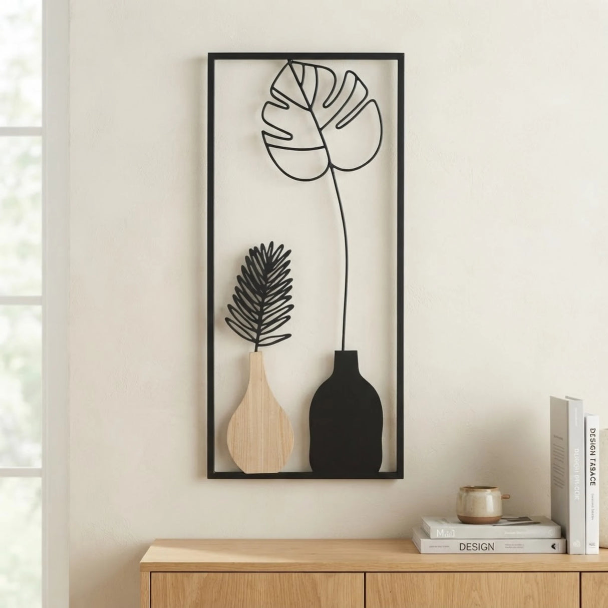 metal wall frame 2 vase rectangle black 27.5"x12" china