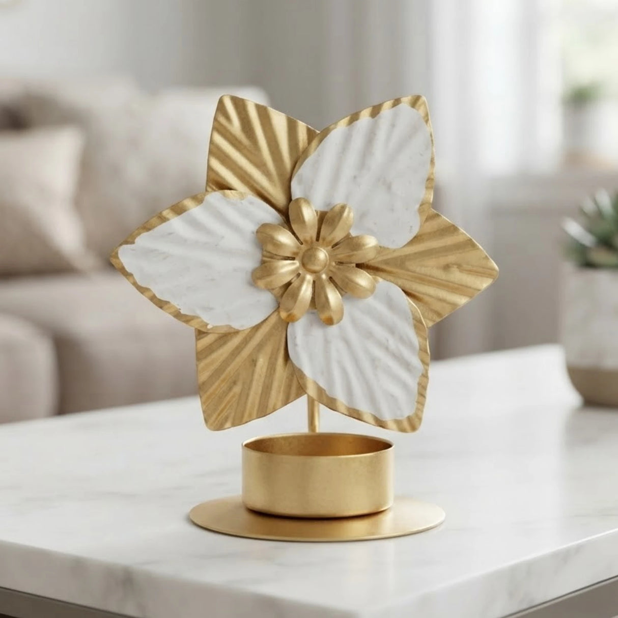 metal candle stand flower golden 5''x4'' china